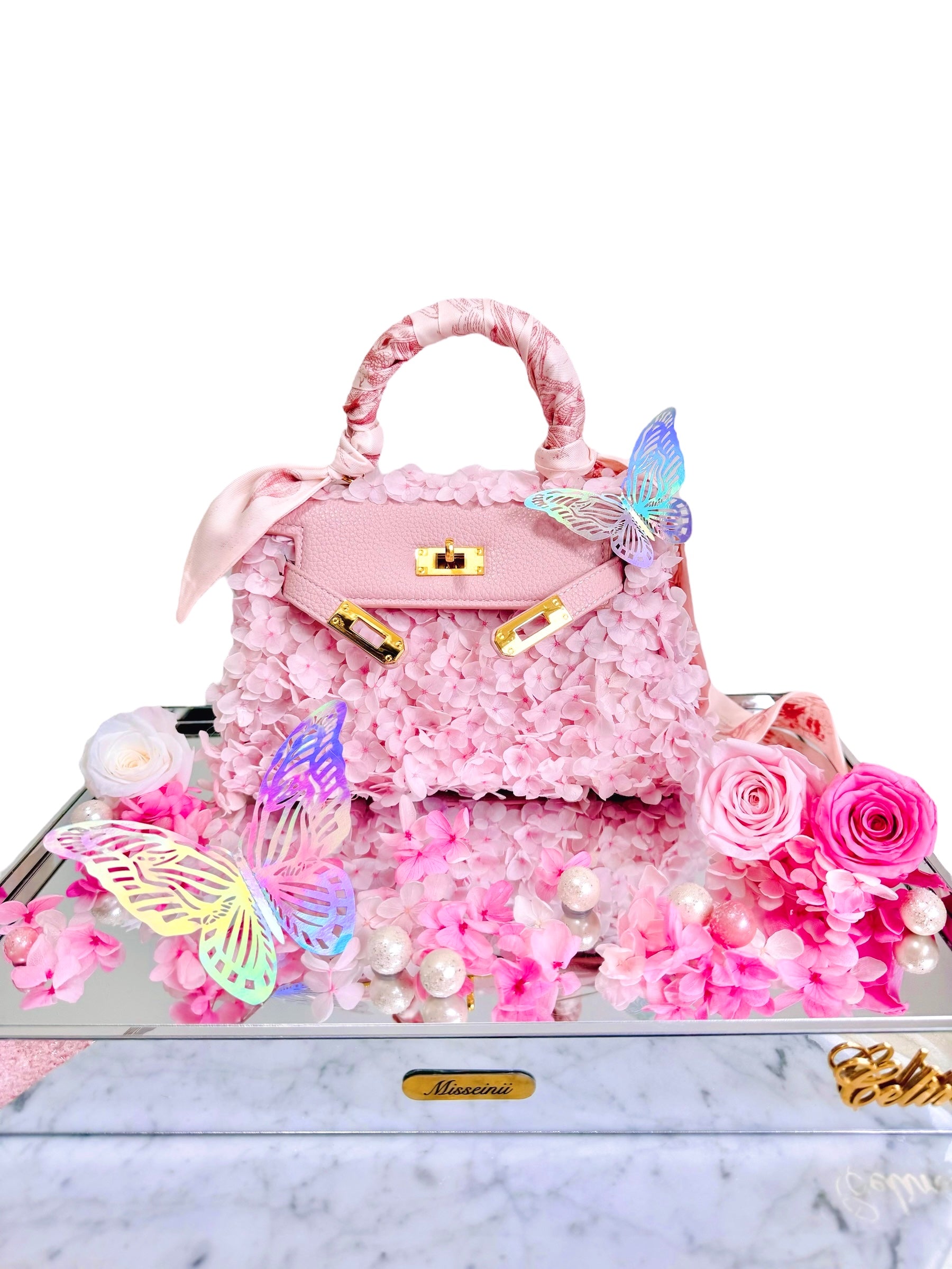 Preserved Flower Handbag Pink