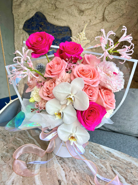 Avery - Pink Rose Peony Orchid Bouquet