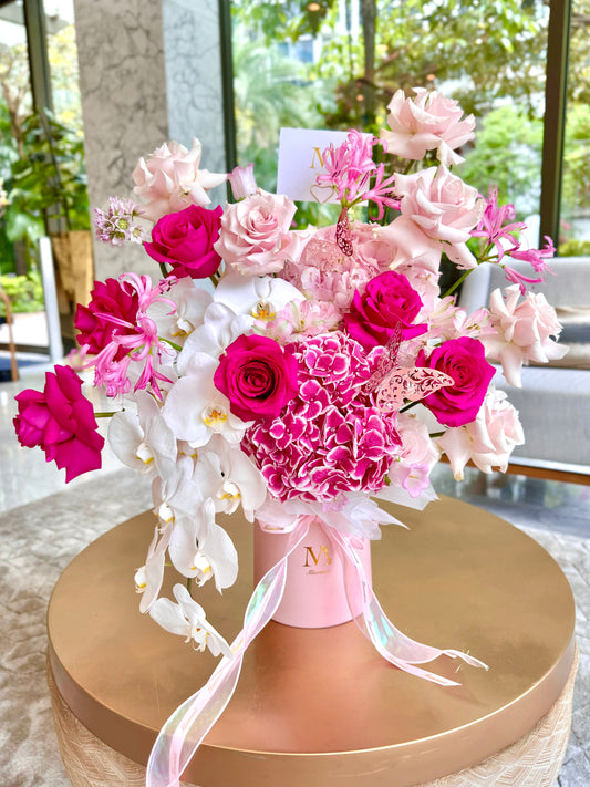Barbie Girl - Hot Pink Ecuadorian Roses, Dutch Hydrangeas & White Orchids