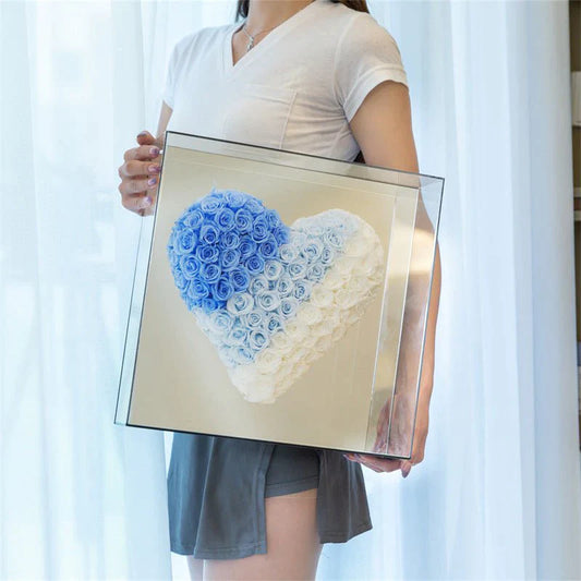 Gradient Blue Heart Shaped Preserved Rose