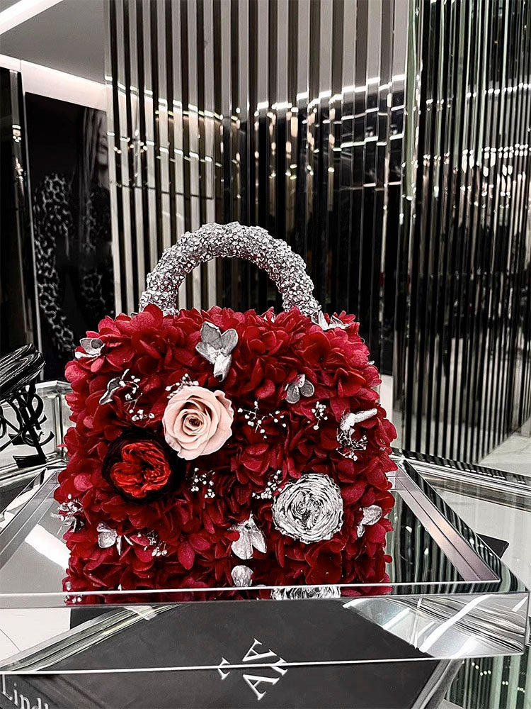 Red Preserved Flowers Handbag
