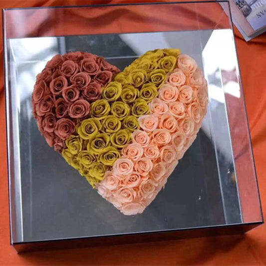 Gradient Autumn Colour Heart Shaped Preserved Rose