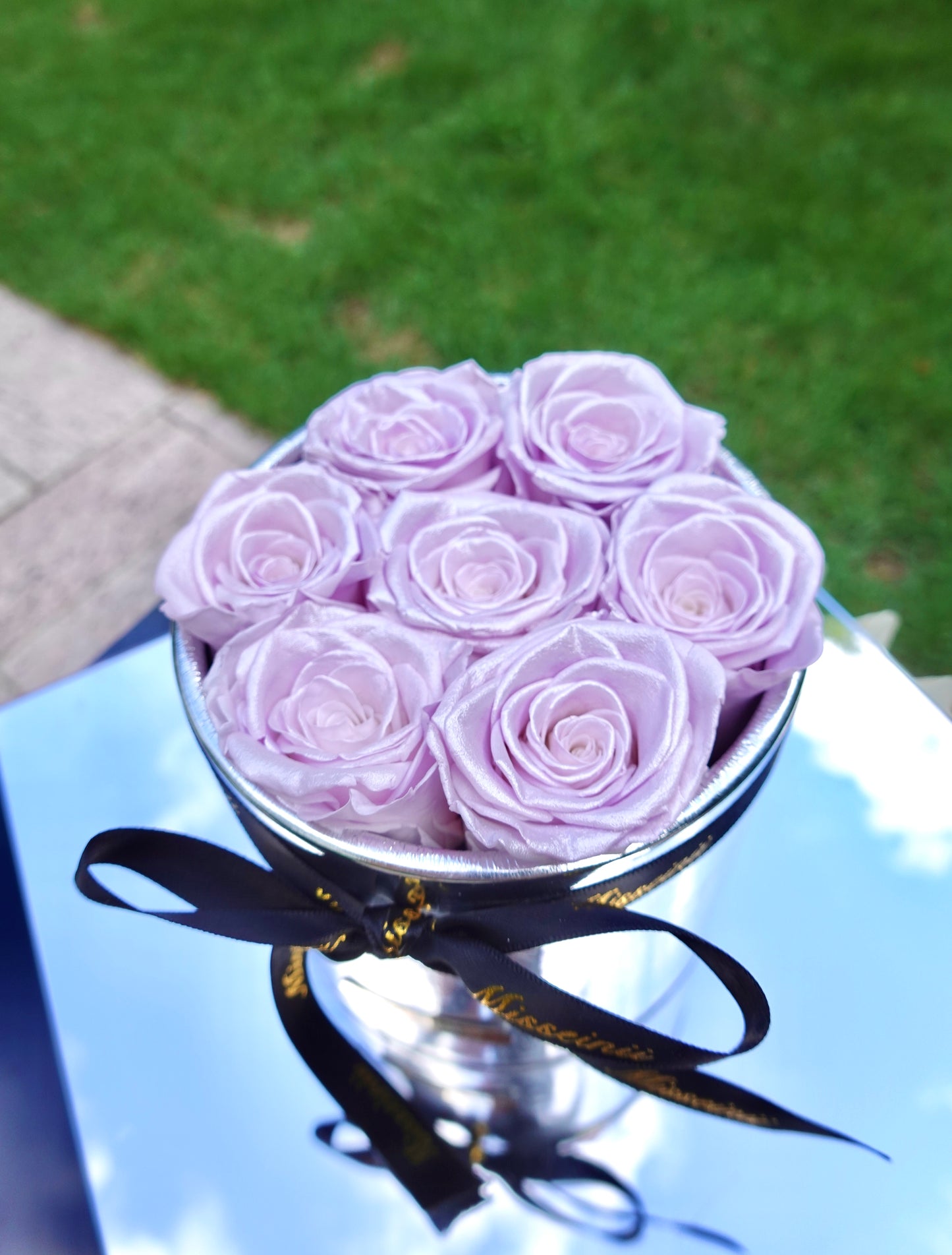 金屬丁香保鮮玫瑰盒 閃紫色永生玫瑰花盒