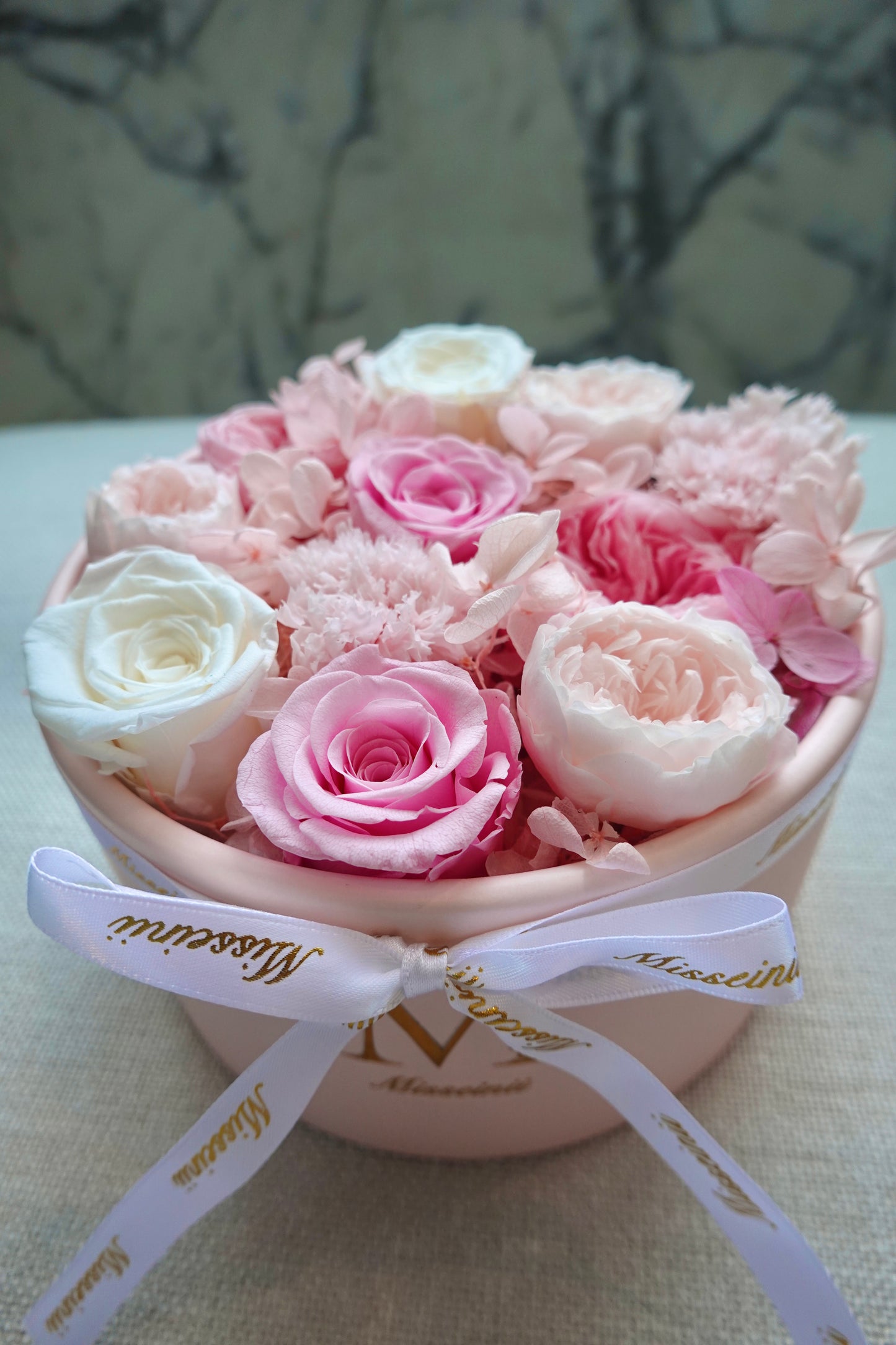 永生玫瑰氣球花盒 - 粉紅色