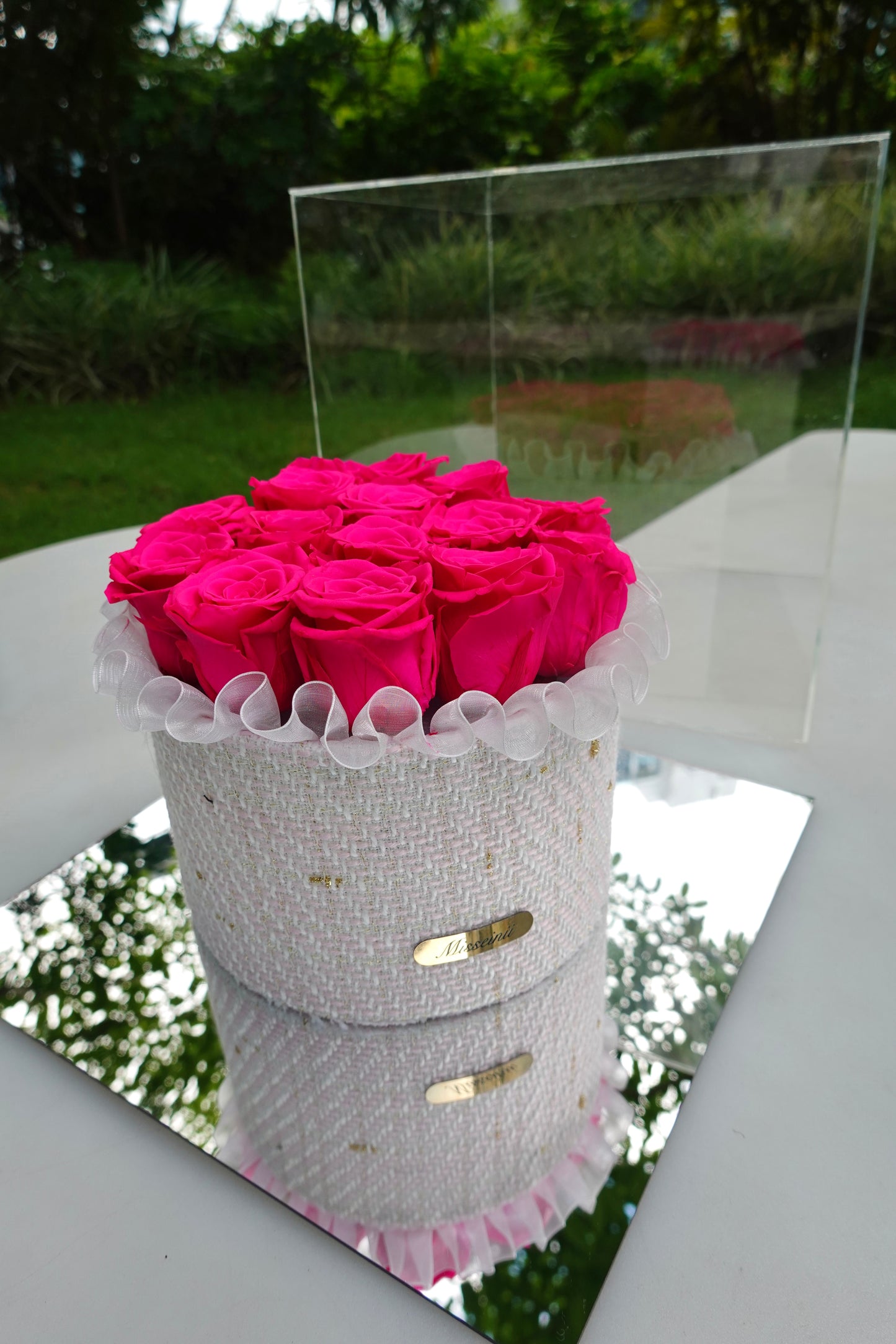 粉紅玫瑰永生花盒（送鏡外盒）